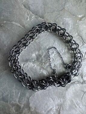 Vintage Sterling Silver Elco Double Link Charm Bracelet 7 Inches